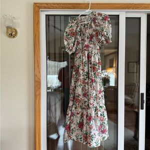 Anthropologie Floral Maxi Dress in Cream with Pink & Green